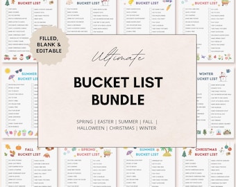 BUCKET LIST BUNDLE, Bucket list Printable, Kids Bucket List, Editable Bucket List, Summer Bucket List, Seasonal Bucket List, Kids Activity