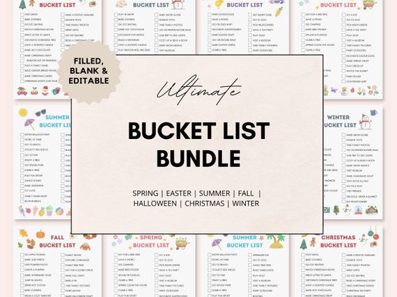 BUCKET LIST BUNDLE, Bucket list Printable, Kids Bucket List, Editable Bucket List, Summer Bucket List, Seasonal Bucket List, Kids Activity