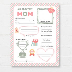 Keep kids engage with this Kids Mothers Day Printable, ‘All About Mom’! This delightful childrens Mom interview activity is a perfect way for little ones to express their love and appreciation.