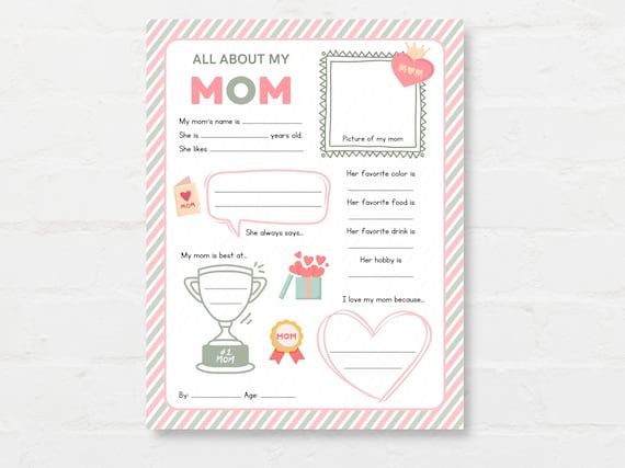 All About Mom Printable, Mother’s Day Questionnaire, All about my Mom, Mothers day Activity, Kids Mothers day, Mothers Day Printable