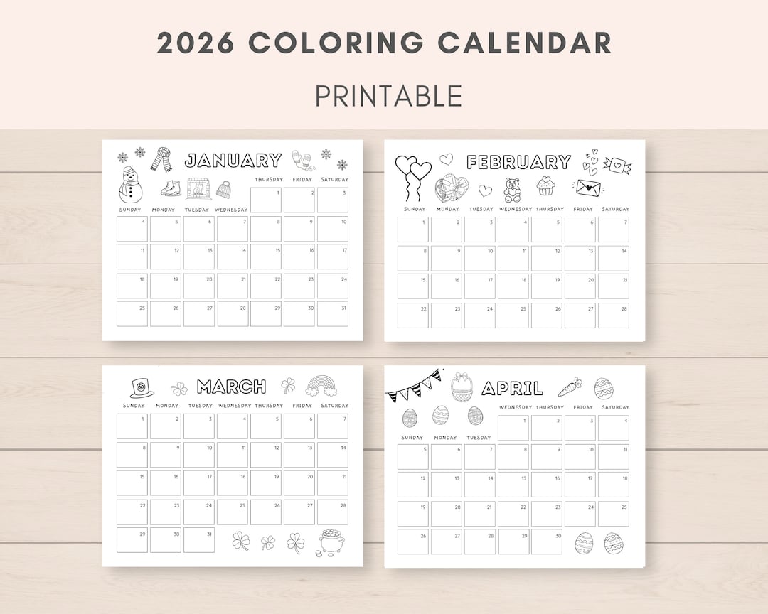 Coloring Calendar 2026, Kids Calendar, Academic Calendar, Homeschool