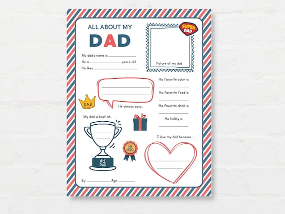All About Dad Printable, Fathers Day Questionnaire, All about my Dad, Fathers day Activity, Kids Fathers day, Fathers Day Printable