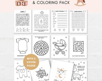 Baby Shower Kids Activity Book, Baby Shower Activity, Baby Shower Games, Kids Activities, Baby Shower Coloring, Kids Printable Activity, PDF