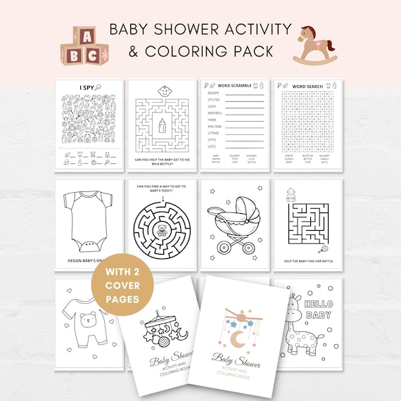 Baby Shower Kids Activity Book, Baby Shower Activity, Baby Shower Games, Kids Activities, Baby Shower Coloring, Kids Printable Activity, PDF