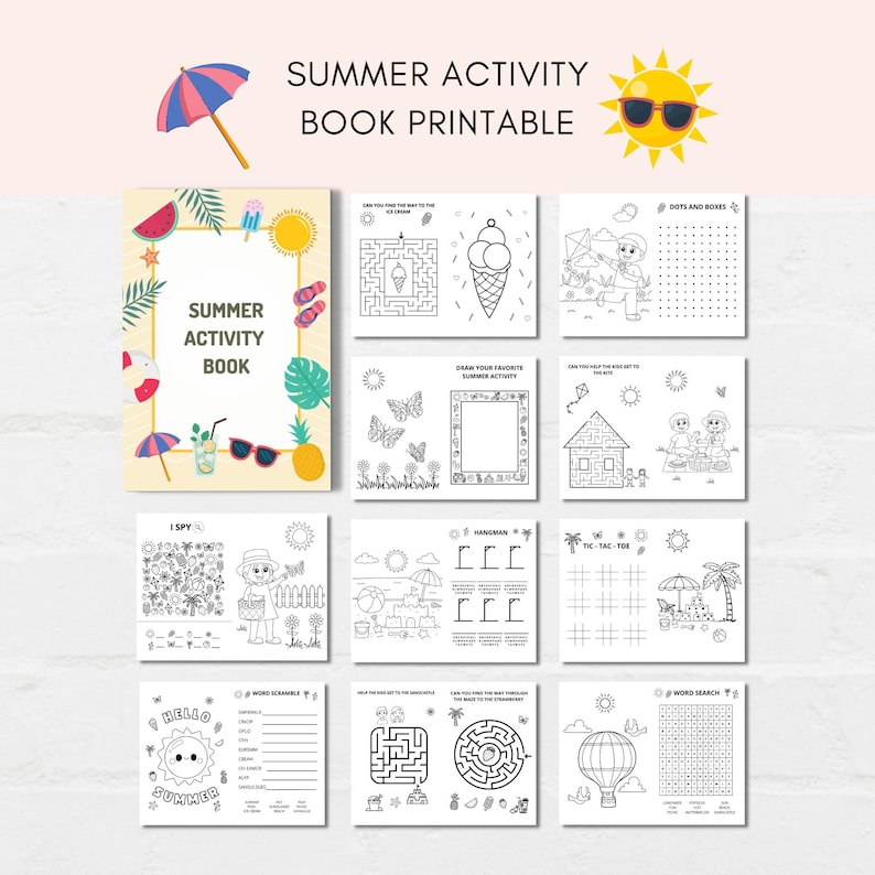 This Summer Activity Book is a perfect way to keep kids engaged this Summer Vacation. The PDF has fun summer games and summer coloring sheets. It can also be used as a party favour. Print as many as you like.