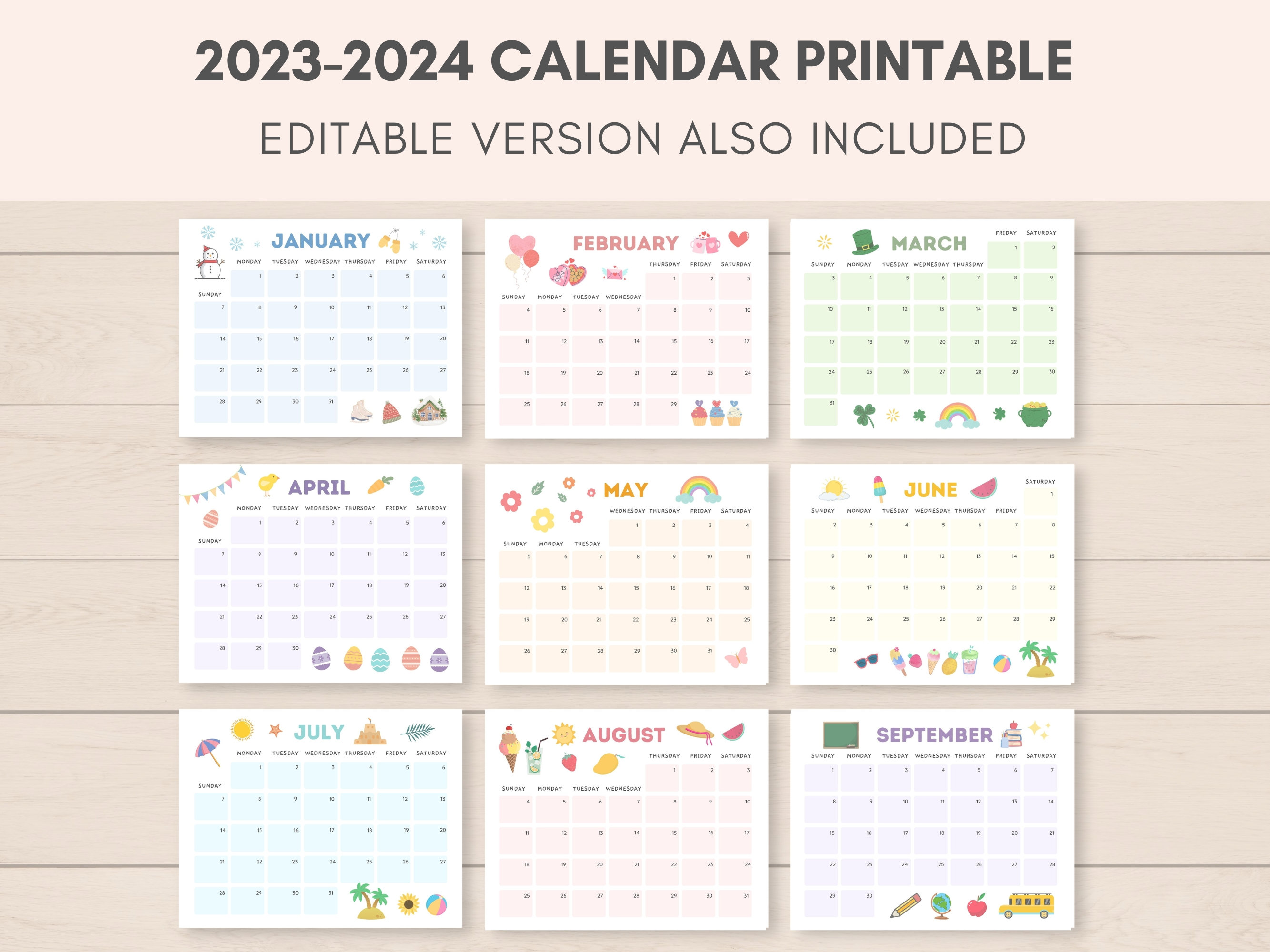 Calendrier 2023-2024 imprimable, calendrier imprimable, calendrier