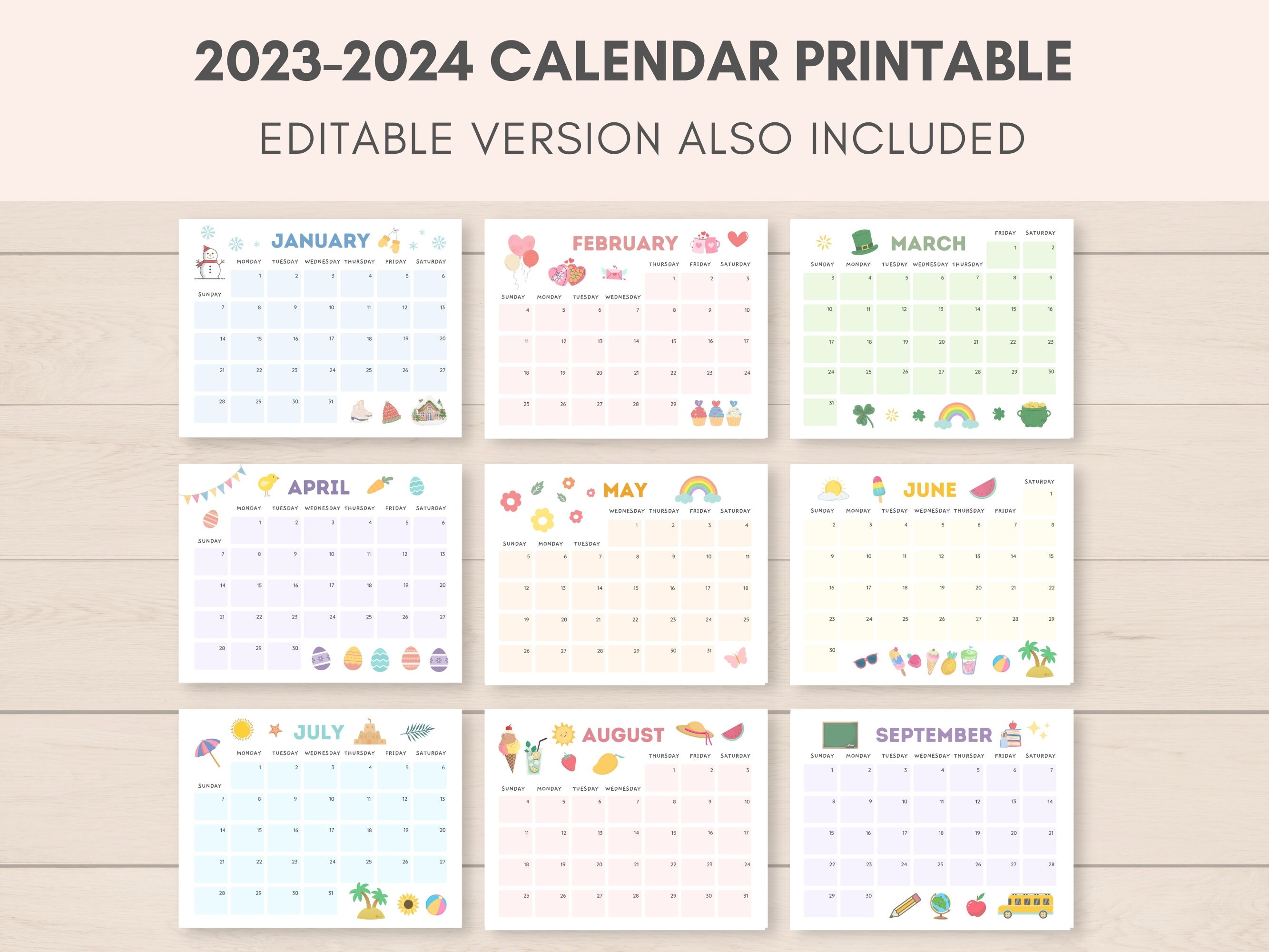 Calendrier 2023-2024 imprimable, calendrier imprimable, calendrier