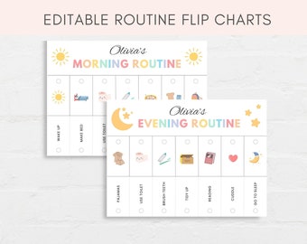 Routine-flip-over, ochtendroutine, bedtijdroutine, kinderroutine-grafiek, dagelijkse routine-grafiek, dagelijks ritme, bewerkbare routine-flip-over