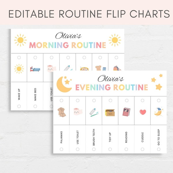 Routine Flip Chart, Morning Routine, Bedtime Routine, Kids Routine Chart, Daily Routine Chart, Daily Rhythm, Editable Routine Flipchart