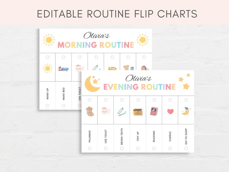 Routine Flip Chart, Morning Routine, Bedtime Routine, Kids Routine Chart, Daily Routine Chart, Daily Rhythm, Editable Routine Flipchart