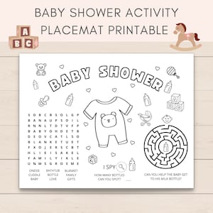 Baby Shower Activity Placemat, Baby Shower Activities, Baby Shower Games, Baby Shower Coloring, Children’s Party Games, Printable Placemat