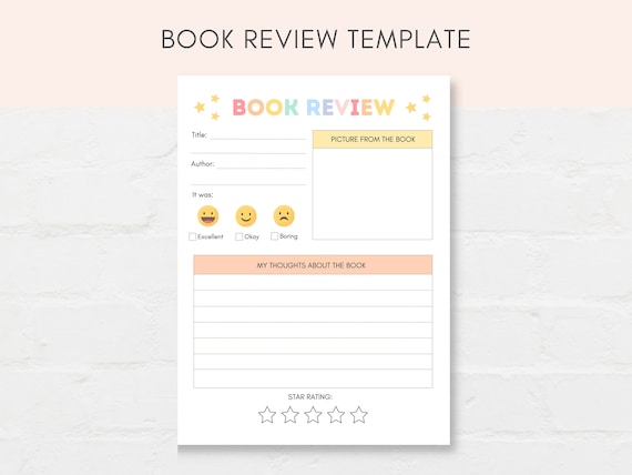 Book Review Template, Book Review Printable, Reading Log, Reading Journal, Book Review Sheet, Reading Kids Printable, Book Review Kids