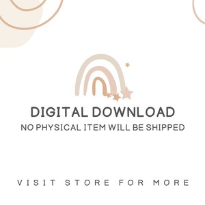 Op de afbeelding: Digitale download-afbeelding met een regenboog en sterren in beige en bruine tinten. De tekst luidt "DIGITAAL DOWNLOAD GEEN FY SIEK ARTIKEL WORDT VERZONDEN BEZOEK DE WINKEL VOOR MEER".