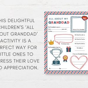 Keep kids engage with this Kids Fathers Day Printable, ‘All About Granddad’! This delightful childrens grandad interview activity is a perfect way for little ones to express their love and appreciation.