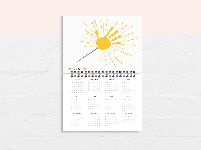 Celebrate your child’s growth with this handprint calendar for 2027!
This  handprint calendar allows you to create lasting memories with your child’s handprints each month. Simply add your child’s handprints to this printable handprint calendar, and you’ll have a unique, creative, and meaningful way to celebrate the year.