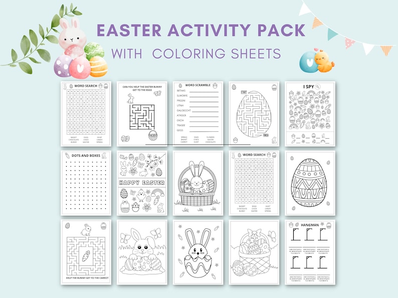 This fun Easter Activity Pack is a perfect way to keep kids engaged in Easter time. The PDF has fun easter games and easter coloring sheets. It can also be used as a party favour. Print as many as you like.