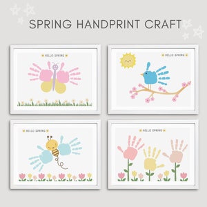 Frühlings Handabdruck, Frühling Handabdruck Handwerk, Kinder Basteln, Frühlingsaktivitäten, Handabdruck Andenken, Frühlingshandwerk bedruckbar, Hallo Frühling