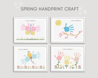 Empreinte de main de printemps, artisanat d'empreinte de main de printemps, activité artisanale pour enfants, activités de printemps, souvenir d'empreinte de main, artisanat de printemps imprimable, bonjour le printemps