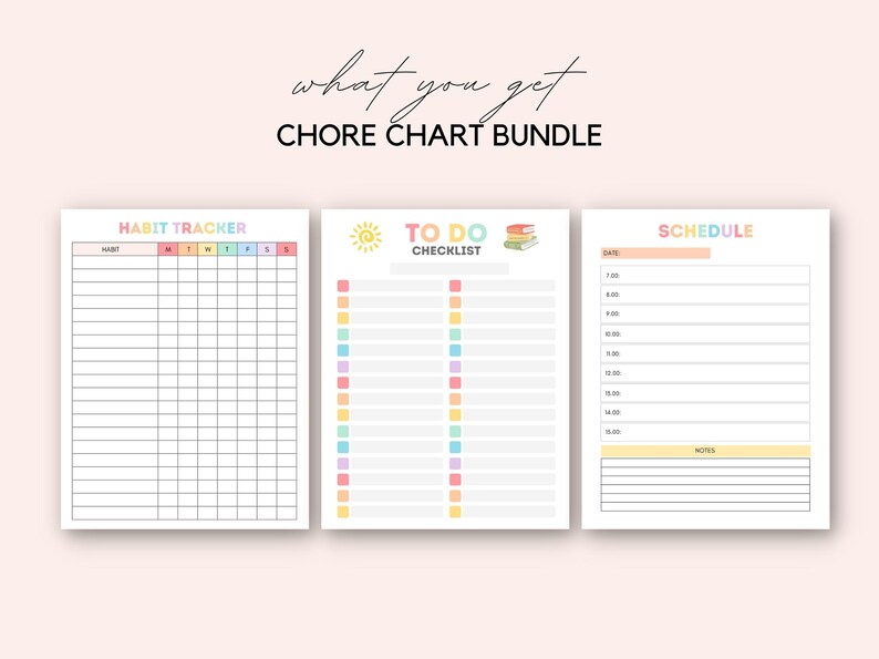 Encourage responsibility with this fun Chore Chart Bundle for Kids! This printable set is perfect for families who want to establish daily routines and teach kids discipline.