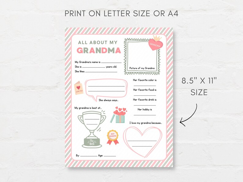 Keep kids engage with this Kids Mothers Day Printable, ‘All About Grandma’! This delightful childrens grandma interview activity is a perfect way for little ones to express their love and appreciation.