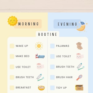 Bedtime Routine Chart, Editable Routine Chart, Daily Routine, Kids Morning Routine, Daily Planner Kids, School Routine, Kids Daily schedules