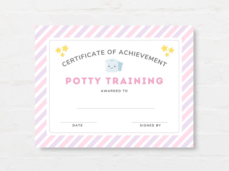 Establish a consistent routine and make potty training a delightful journey for both you and your child with this Potty Chart Printable and Commend your little one's potty success with our Potty Training Certificate Printable!