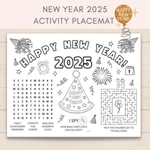 New Year 2025 Activity Placemat, New Year 2025, Kids Activities, Kids Placemat, Placemat Printable, 2025 Coloring, New Years Placemat, PDF