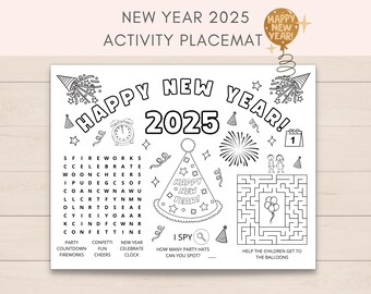 Napperon d'activité Nouvel An 2025, Nouvel An 2025, activités pour enfants, napperon pour enfants, napperon à imprimer, coloriage 2025, napperon du Nouvel An, PDF