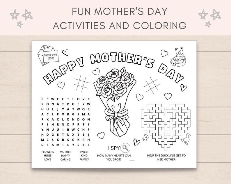 Celebrate Mothers Day with this printable Mother’s Day Activity Placemat for kids! This placemat features fun activities and coloring pages that will keep your child entertained while celebrating their amazing mom.