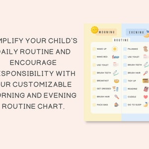 Bedtime Routine Chart, Editable Routine Chart, Daily Routine, Kids Morning Routine, Daily Planner Kids, School Routine, Kids Daily schedules