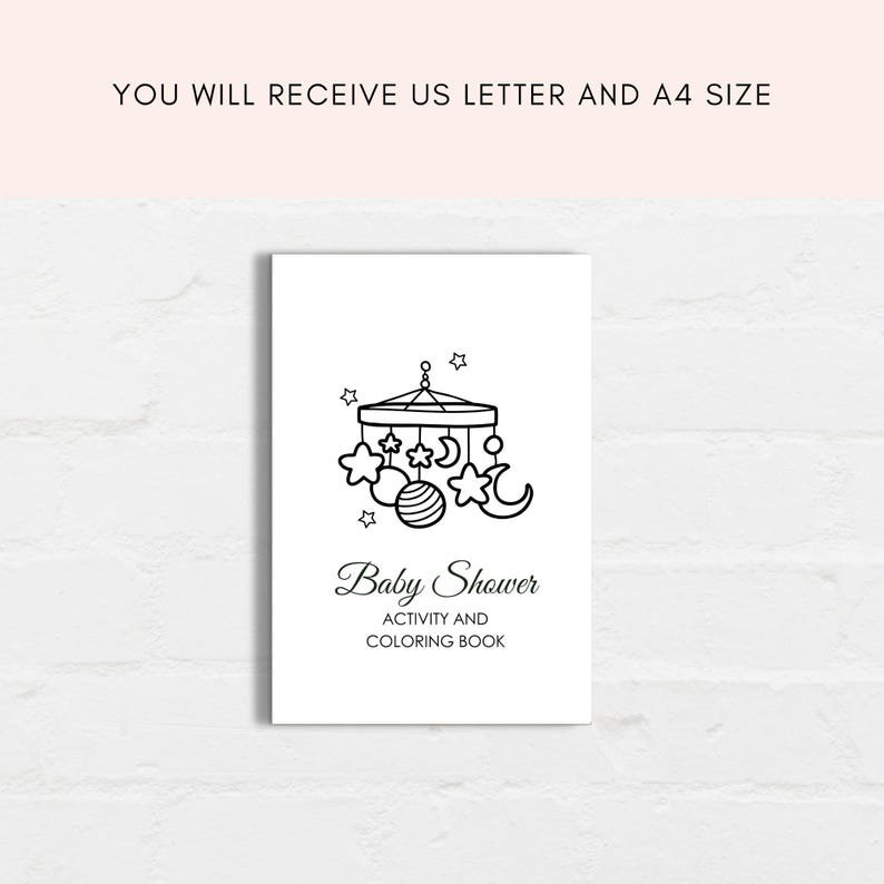 Keep the kids entertained at baby shower with this baby shower activity book! This pack includes 10 fun and engaging games as well as 10 beautiful coloring sheets featuring baby shower-themed designs.