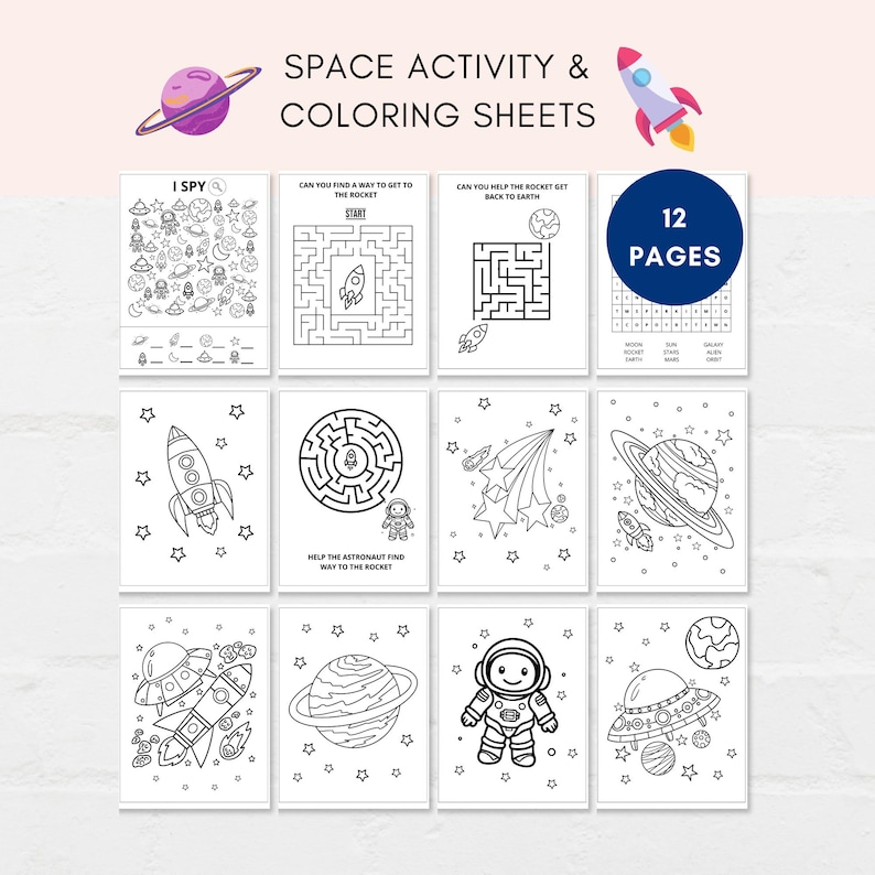 Keep kids busy with this Space Activity Pack, which includes Space activity games and Space coloring sheets. Print as many as you like.