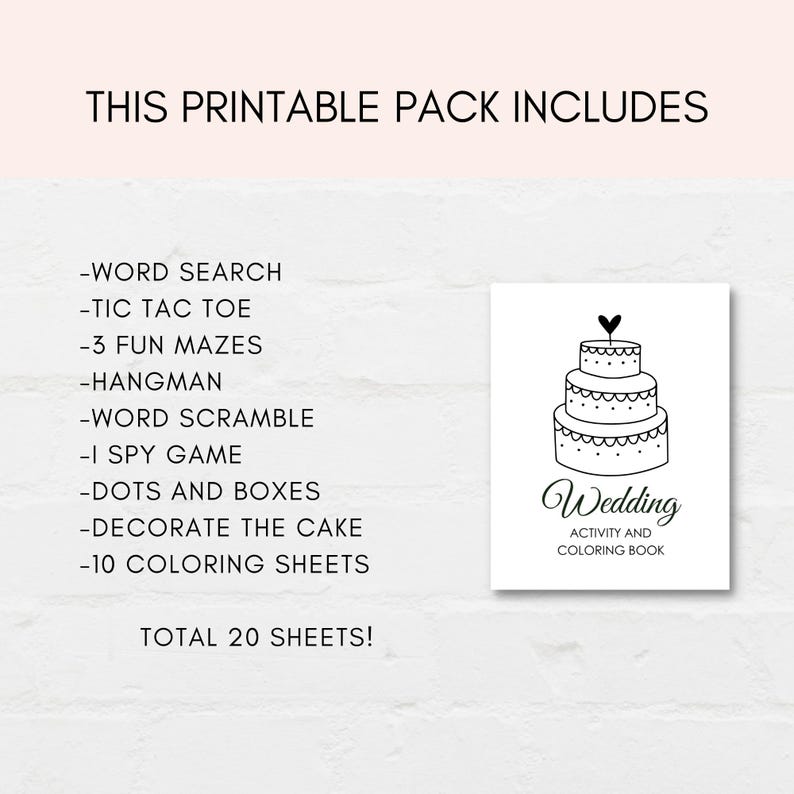This fun Wedding Activity Pack is a perfect way to keep kids engaged at your wedding. The PDF has fun Wedding games and wedding themed coloring sheets. It can also be used as a party favour.