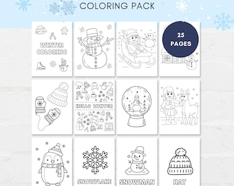 Winter Coloring Pages for Kids, 25 Page PDF Pack (Digital Download)