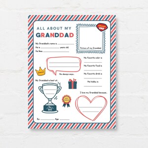 Keep kids engage with this Kids Fathers Day Printable, ‘All About Granddad’! This delightful childrens grandad interview activity is a perfect way for little ones to express their love and appreciation.