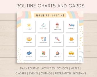 Kids Routine Chart, Bedtime Routine, Morning Routine, Daily Routine Cards, Routine Checklist, Morning Board, Chore Chart, Kids Routine