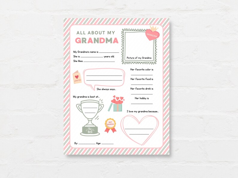 Keep kids engage with this Kids Mothers Day Printable, ‘All About Grandma’! This delightful childrens grandma interview activity is a perfect way for little ones to express their love and appreciation.