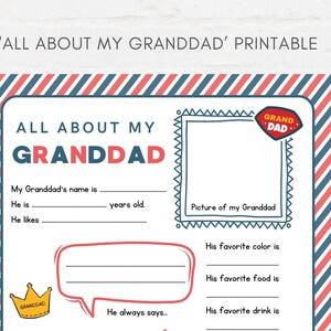 Keep kids engage with this Kids Fathers Day Printable, ‘All About Granddad’! This delightful childrens grandad interview activity is a perfect way for little ones to express their love and appreciation.