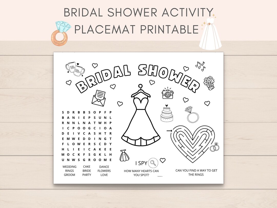 Bridal Shower Activities Bridal Shower Activity Placemat Etsy
