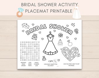 Bridal Shower Activities, Bridal Shower Activity Placemat, Printable Placemat, Children’s Party Games, Kids Activity, Bridal Shower Game