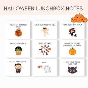 Halloween-Lunchbox-Notizen, druckbare Lunchbox-Notizen, druckbare Mittagessen-Notizen für Kinder, druckbare Halloween-Notizen, Notizen für Kinder