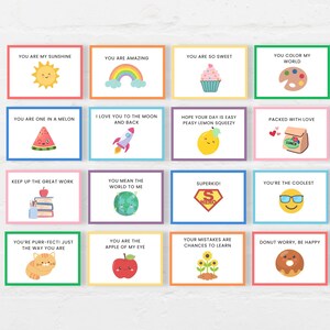 These Lunchbox notes are a perfect way to brighten your child's day! Simply print and cut, add a note at back or leave it blank. You will also receive a bonus blank sheet to write your own notes, print as many time as you need.