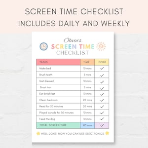 Screen Time Chart, Screen Time Checklist, Summer Screen Time, Screen Time Rules, Screen Time Tracker,Printable Screen Time, Screen time Kids