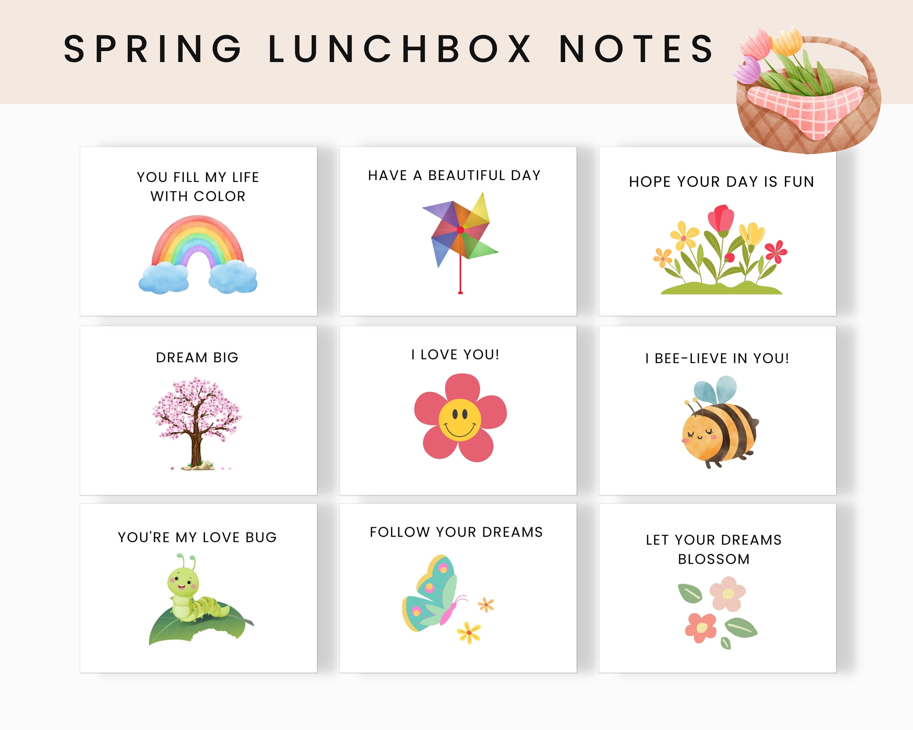 Spring Lunchbox Notes Lunch Box Notes Printable Spring Kids - Etsy