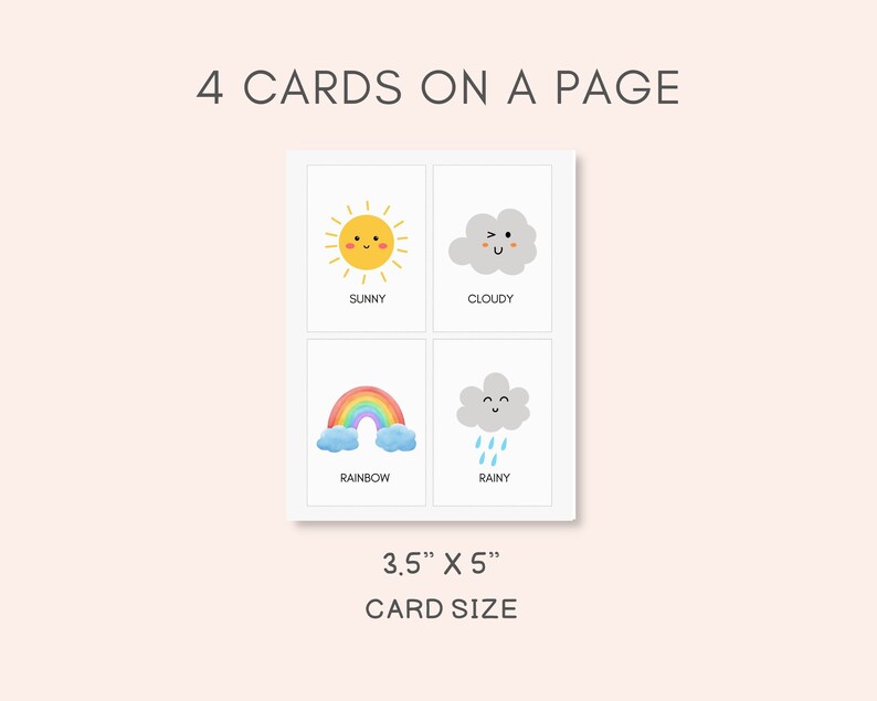 Play and learn about weather with these cute weather flashcards, perfect for use at home, nursery, montessori, preschool or any classroom. The set includes 16 weather cards.