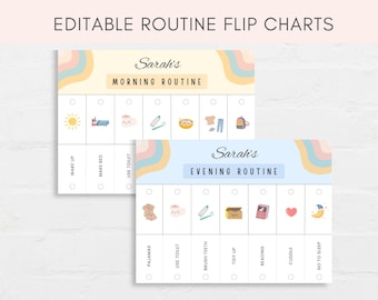 Editable Routine Flip Chart, Kids Routine, Daily Routine Chart, Daily Rhythm, Kids' daily schedules, Bedtime Routine, Morning Routine