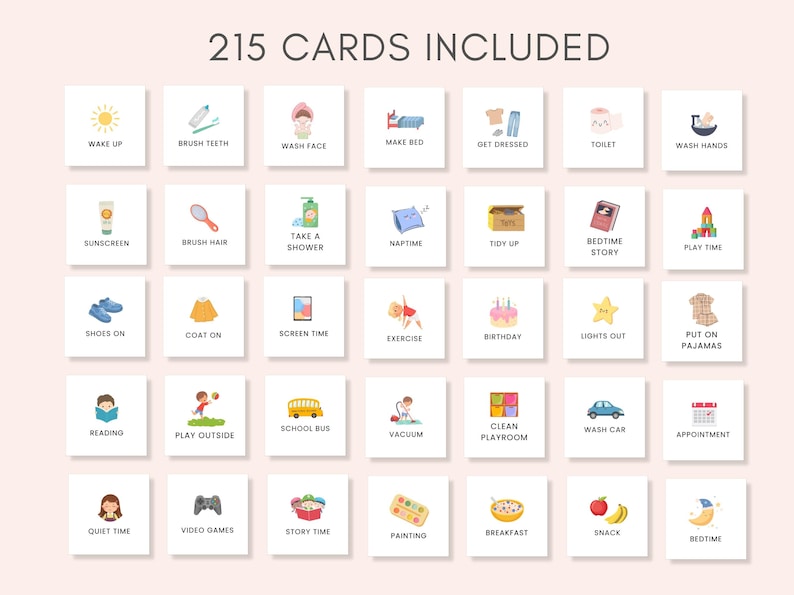 Transform your child's daily routine into an organized, fun adventure with this comprehensive Kids Routine Cards & Charts Set. This versatile kit includes 215 activity cards and 16 charts, ensuring your child's daily life is structured and engaging.