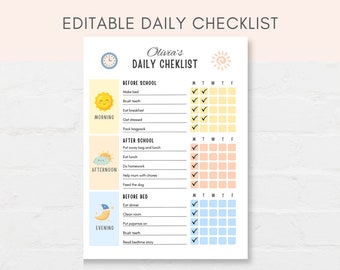 Kinder tägliche Checkliste, tägliche Checkliste für Kinder, bearbeitbare tägliche Kindercheckliste, lästige Aufgabenliste, Kindercheckliste, Kinderalltag, Kinderarbeiten