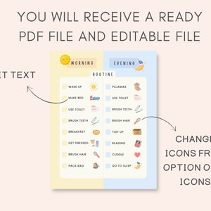 Bedtime Routine Chart, Editable Routine Chart, Daily Routine, Kids Morning Routine, Daily Planner Kids, School Routine, Kids Daily schedules