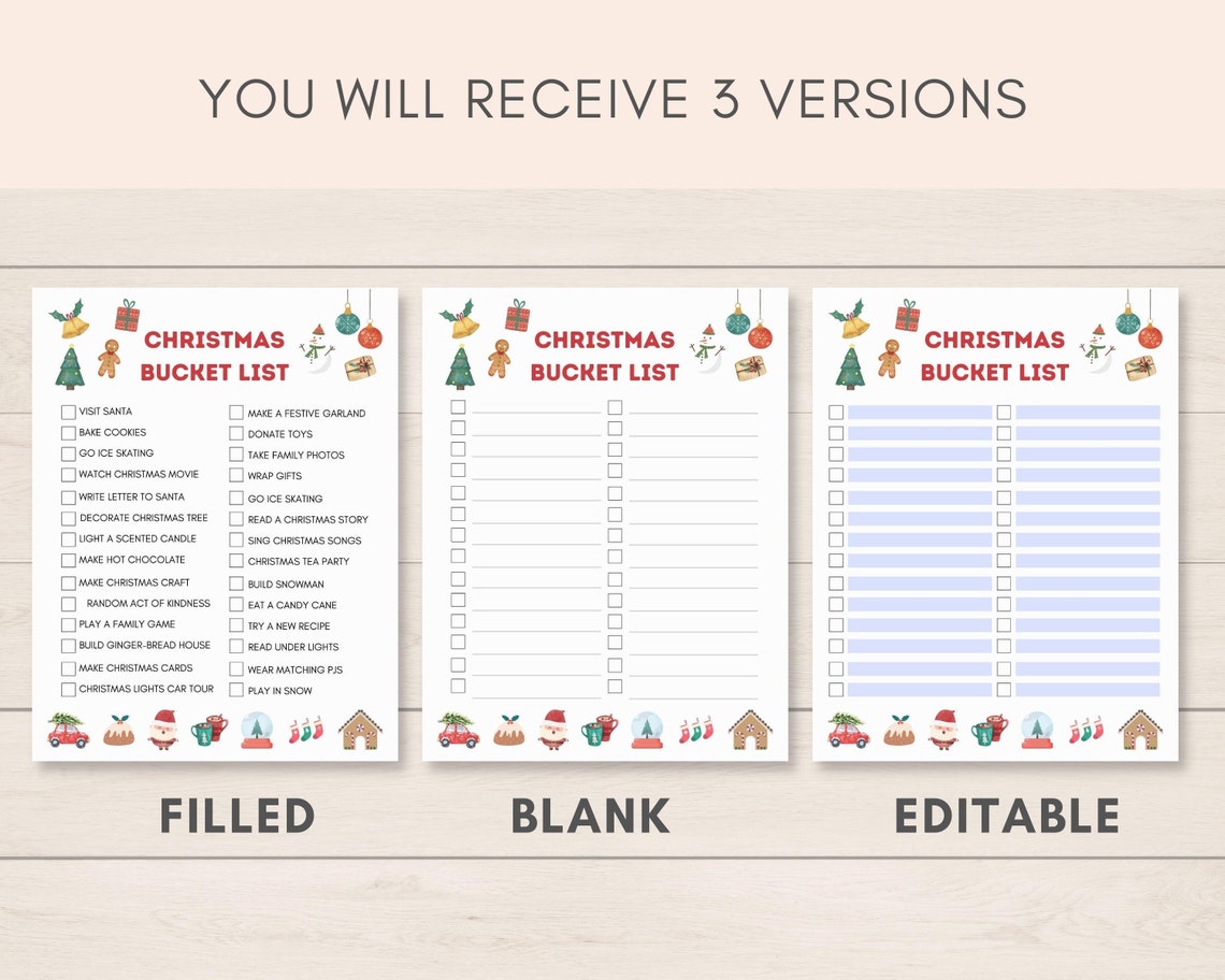 Christmas Bucket List Printable Christmas to Do List Custom - Etsy